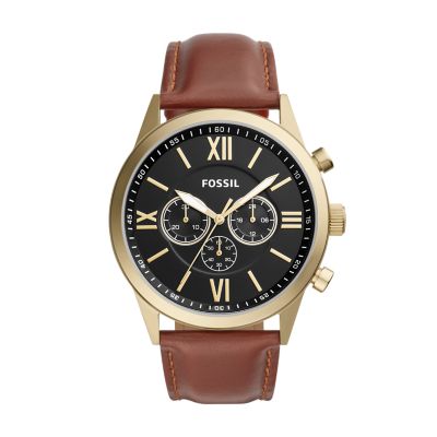 Fossil Outlet Men's Flynn Chronograph Brown Leather Watch - Brown