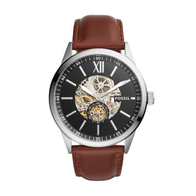 48mm Flynn Automatic Brown Leather Watch - BQ2382 - Fossil