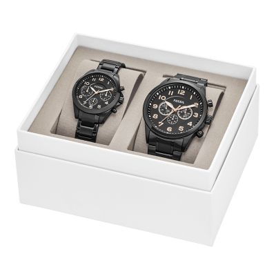 Fossil His And Her Chronograph Stainless Steel Watch Gift Set