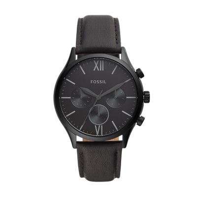 Fossil Outlet Men's Fenmore Multifunction Black Leather Watch - Black