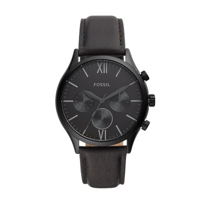 Fossil watch 2025 black leather band