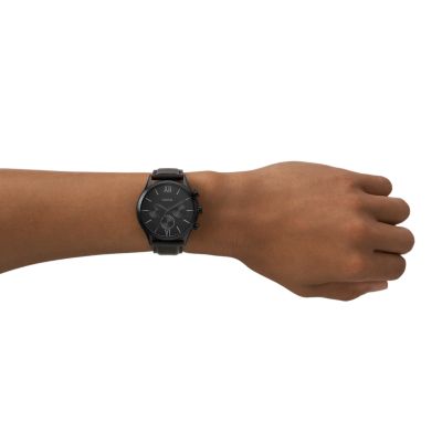 Black leather cheap fossil watch