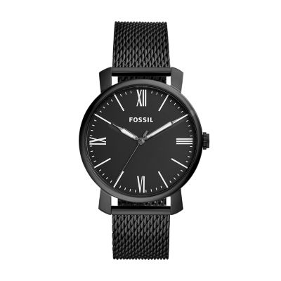 Rhett Three-Hand Black Stainless Steel Watch - Fossil