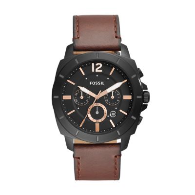 Privateer Sport Chronograph Brown Leather Watch - Fossil