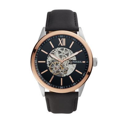 48Mm Flynn Automatic Black Leather Watch