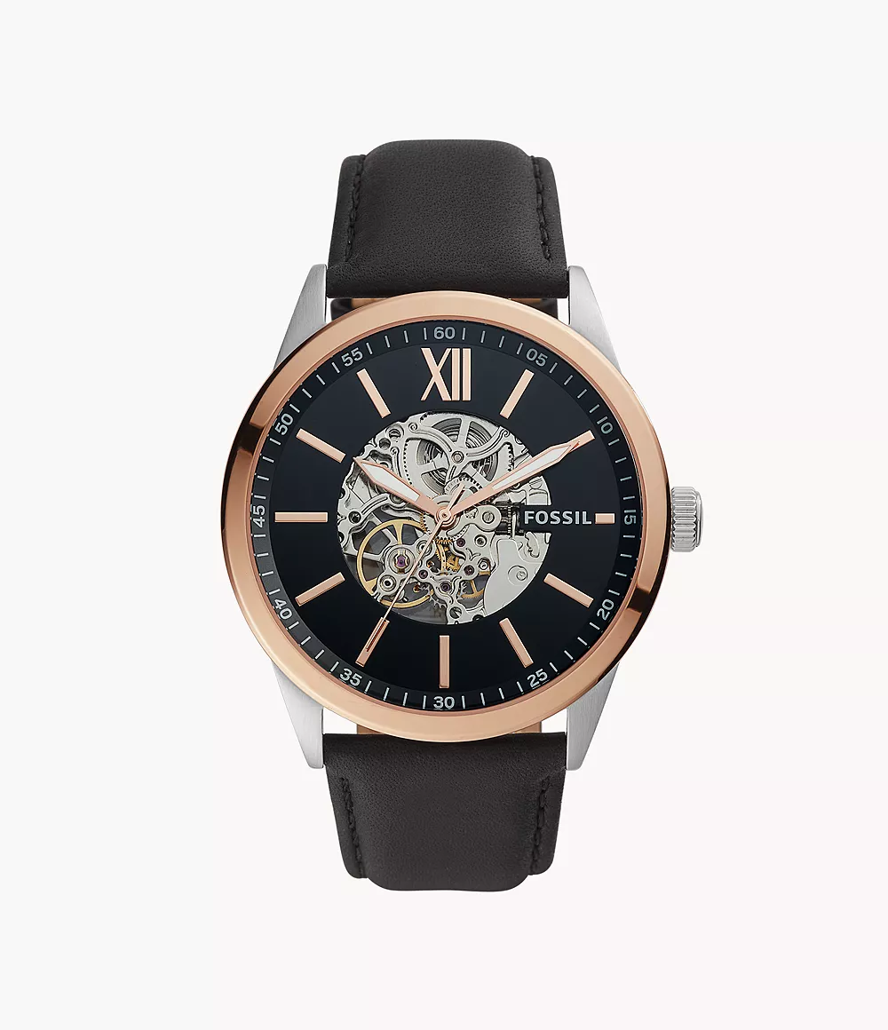 donor Gespecificeerd kalender 48mm Flynn Automatic Black Leather Watch - BQ2383 - Fossil