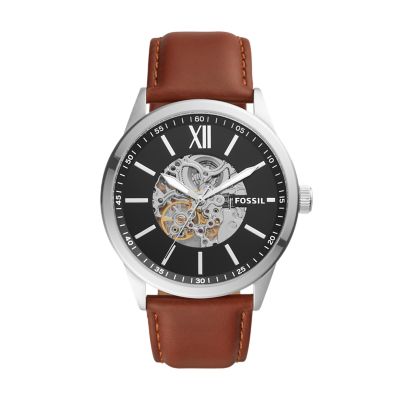 Montre Flynn automatique 48 mm en cuir brun BQ2386 Fossil