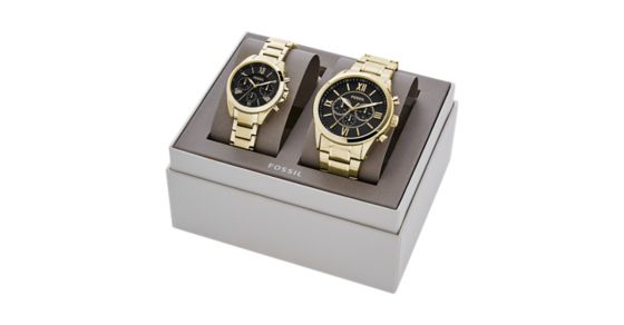 His and Her Chronograph Gold-Tone Stainless Steel Watch Gift Set - Fossil