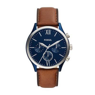 Fenmore Midsize Multifunction Luggage Leather Watch - Fossil