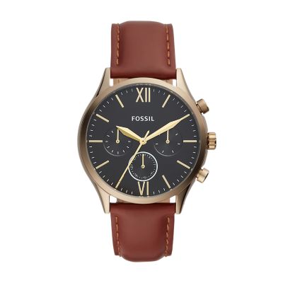 Leather on sale gold watch