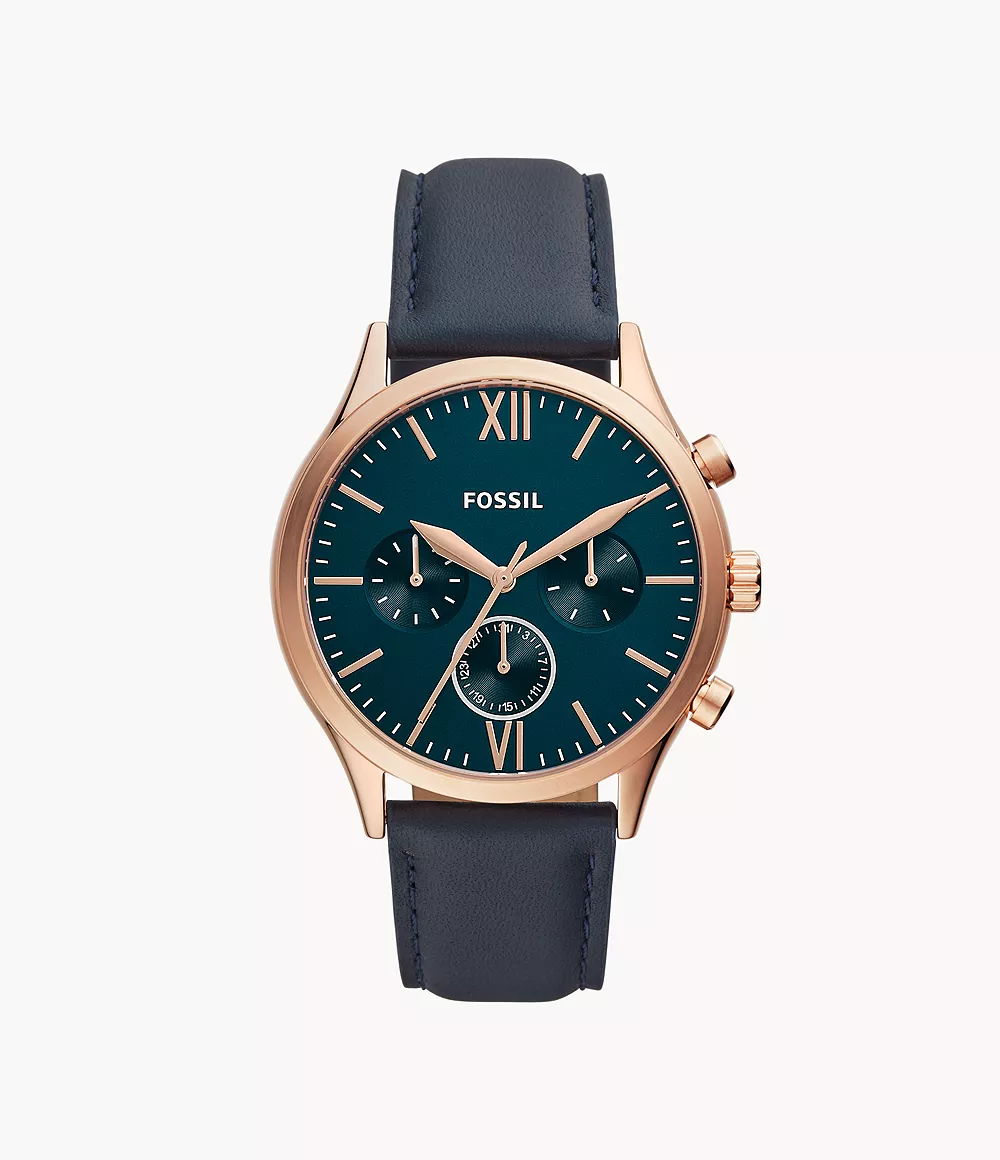 Fenmore Midsize Multifunction Navy Leather Watch jewelry