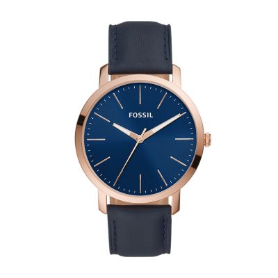 Luther Three-Hand Navy Leather Watch - Fossil