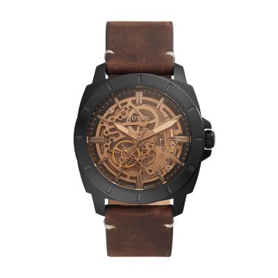 Privateer Sport Mechanical Brown Leather Watch Jewelry