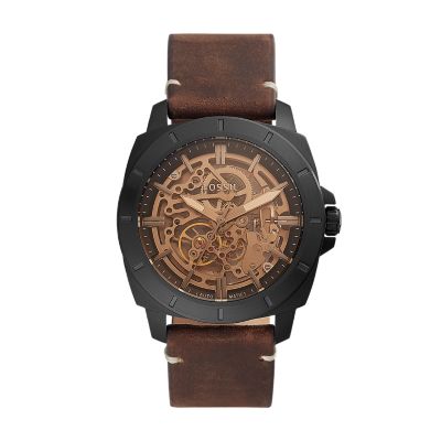 Montre mécanique Privateer Sport en cuir marron