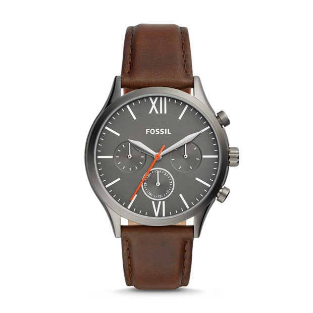 Fenmore Midsize Multifunction Brown Leather Watch - Fossil