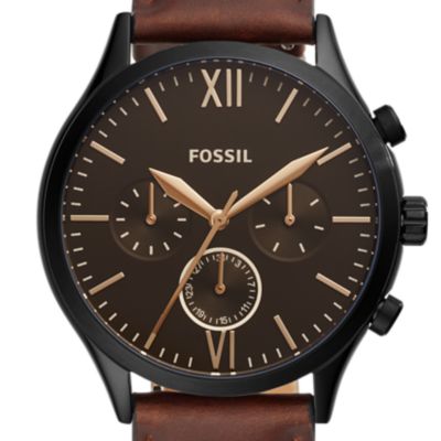 Montre Fenmore multifonction en cuir brun