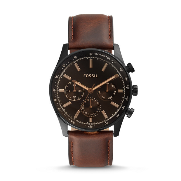 Sullivan Multifunction Brown Leather Watch - Fossil