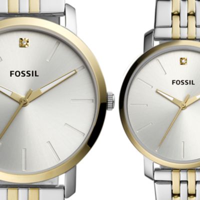 Coffret cadeau montres Lux Luther à trois aiguilles en acier inoxydable, bicolores, pour Elle et Lui