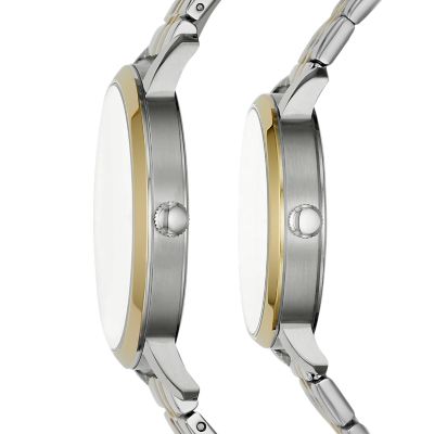 His and Her Lux Luther Three-Hand Two-Tone Stainless Steel Watch Gift Set -  BQ2467SET - Fossil