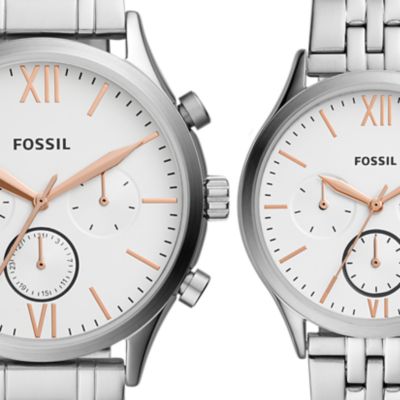 Coffret cadeau montre Fenmore multifonction en acier inoxydable pour Elle et Lui