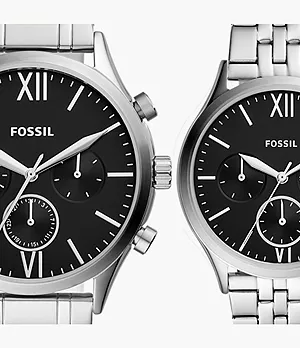 His and Her Fenmore Midsize Multifunction Stainless Steel Watch Gift Set