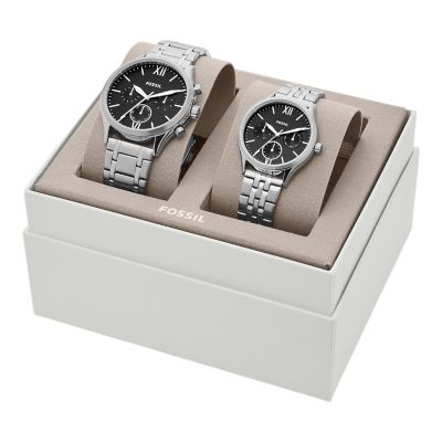 Fossil multifunction stainless steel couple clearance watch