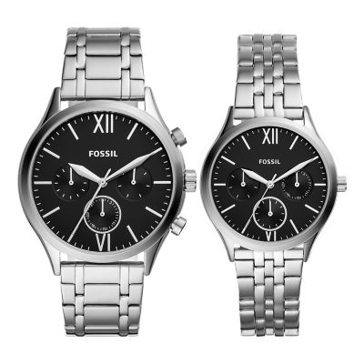 Fossil Outlet His And Her Fenmore Multifunction Stainless Steel Watch Gift Set - Silver