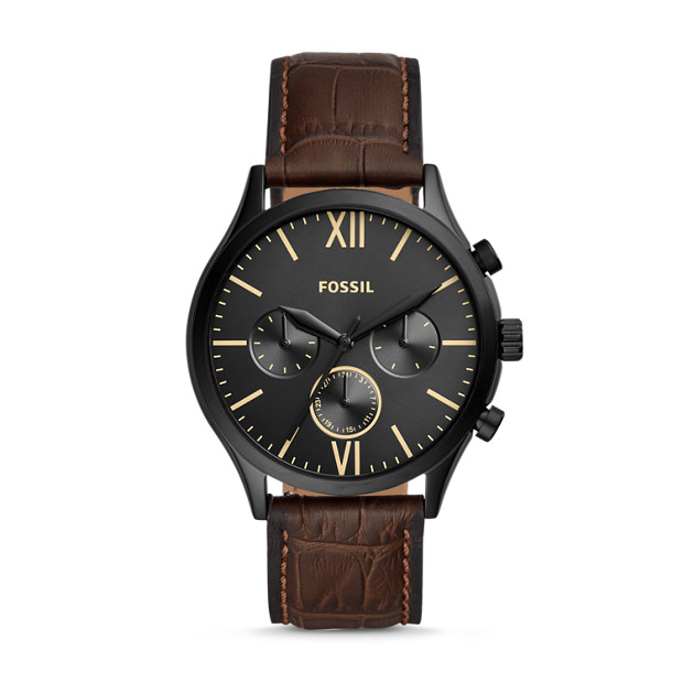 Fenmore Midsize Multifunction Brown Leather Watch - Fossil