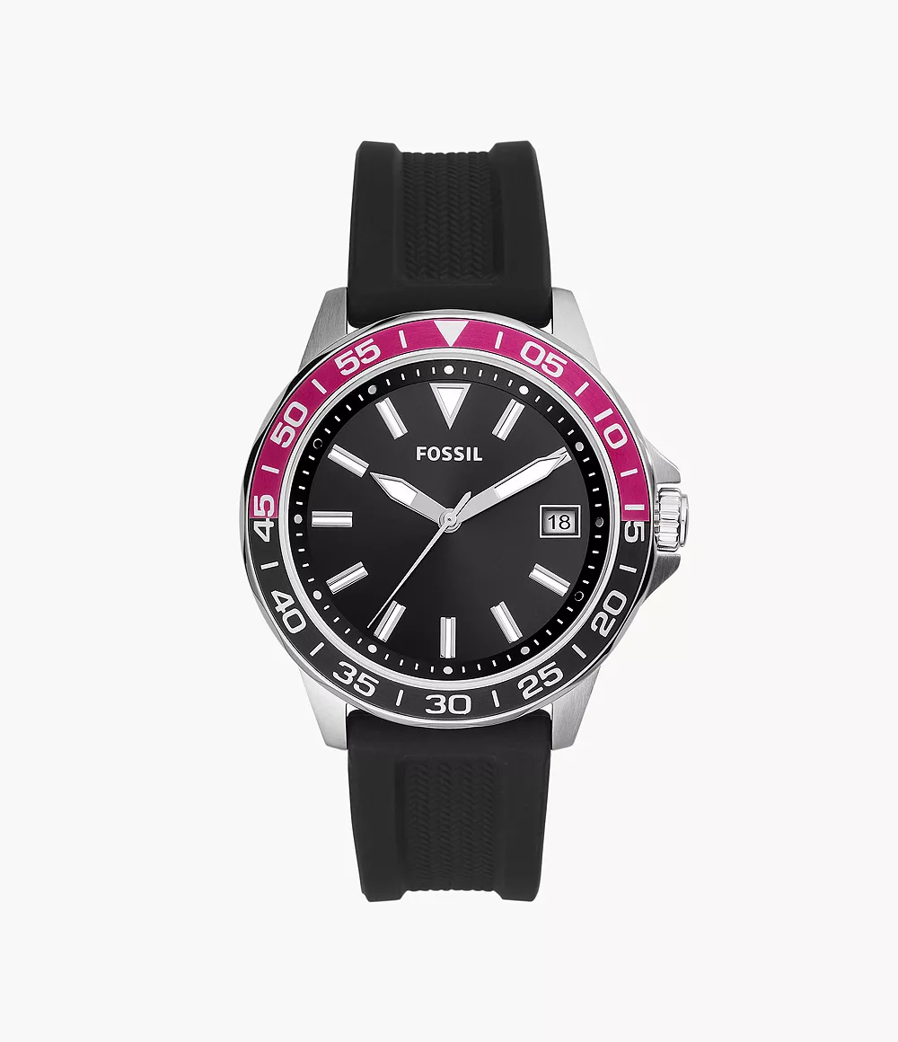 Bannon Three-Hand Date Black Silicone Watch jewelry