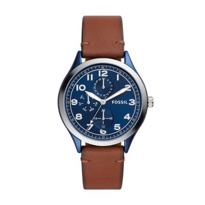 Wylie Multifunction Brown Leather Watch jewelry