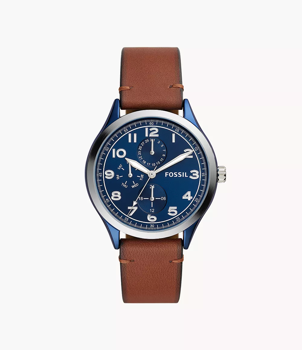 Wylie Multifunction Brown Leather Watch jewelry