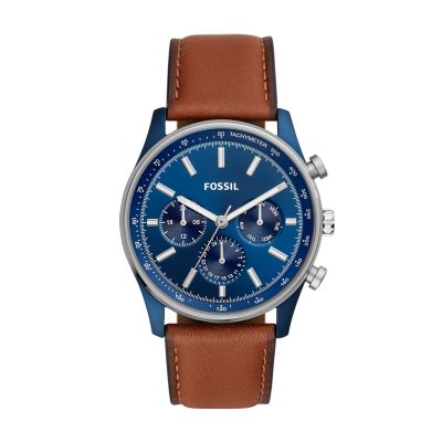 Marron for Montre Sullivan multifonction en cuir brun