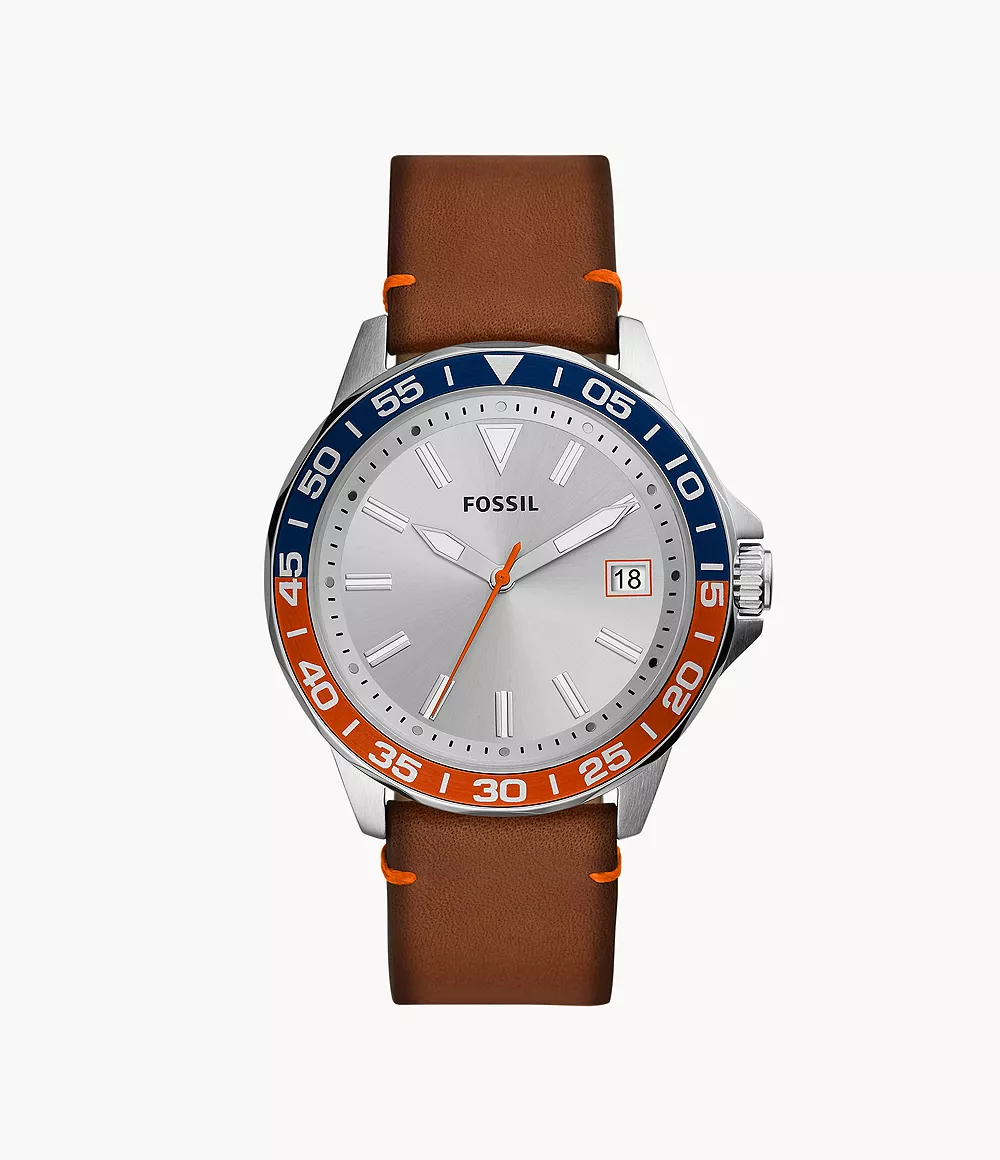 Bannon Three-Hand Date Luggage Leather Watch