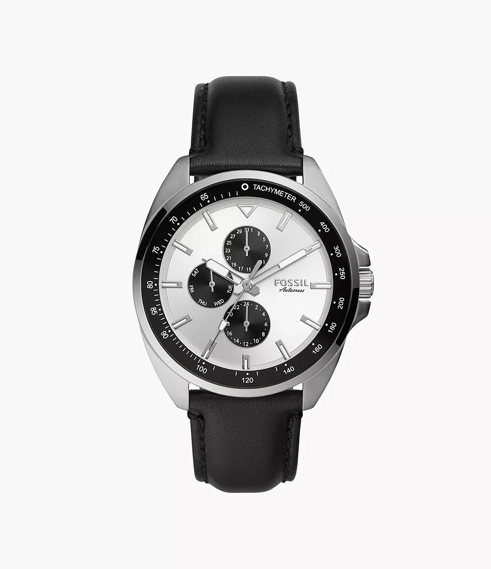 Autocross Multifunction Black Leather Watch