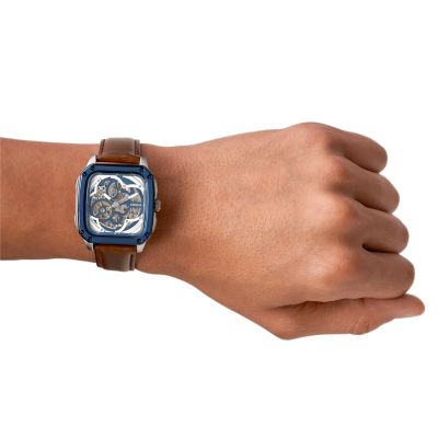 mens leather watches fossil