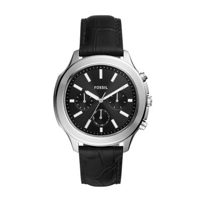 Fossil Windfield Multifunction Black Leather Watch