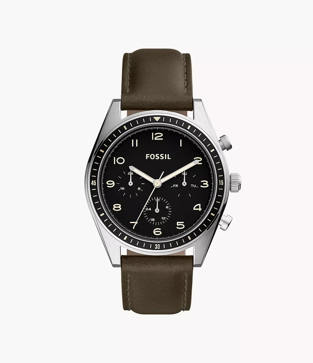 Fossil Men's Wilkin Multifunction Olive Leather Watch