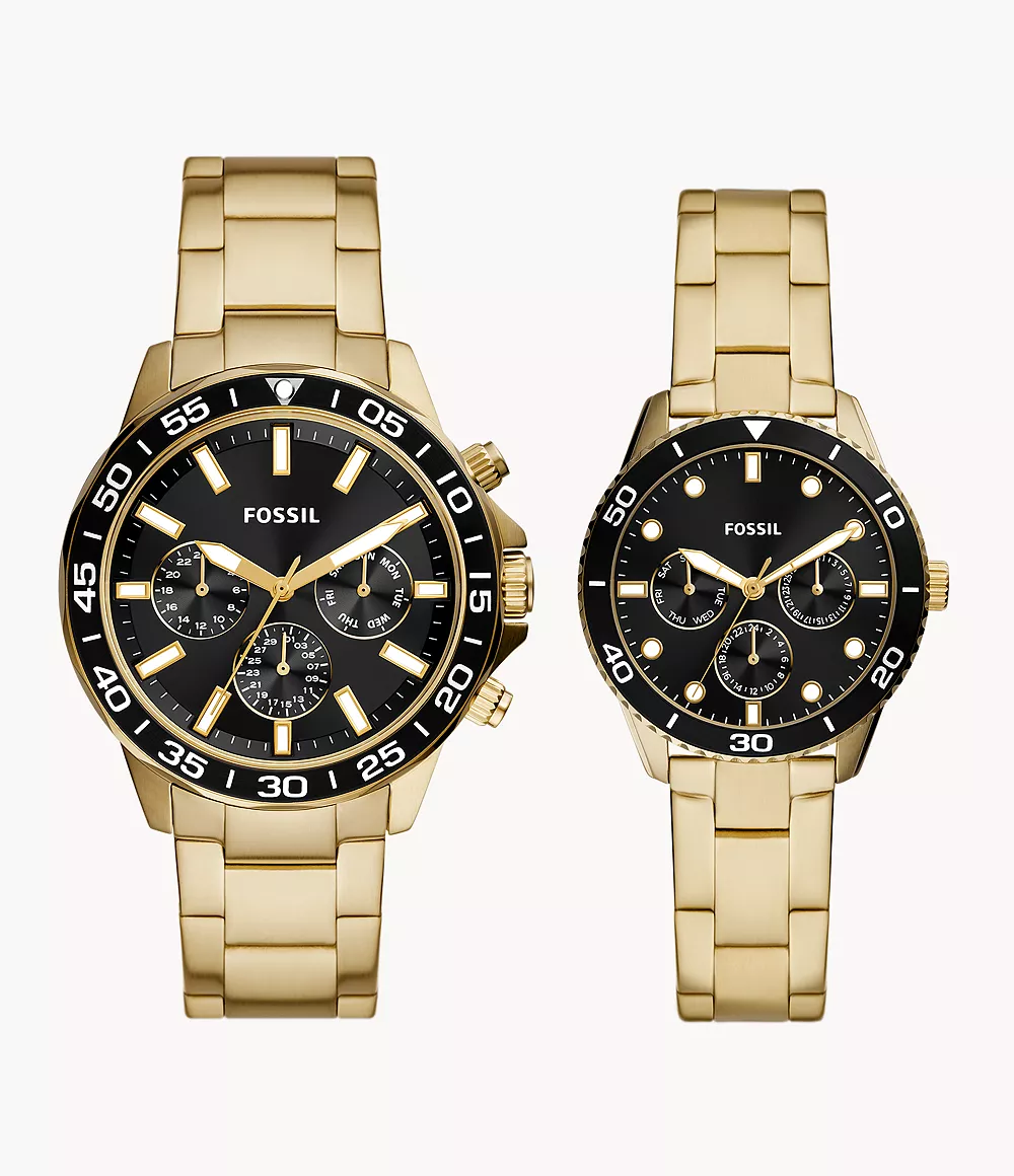 Fossil Men's His and Her Multifunction Gold-Tone Stainless Steel Watch Set