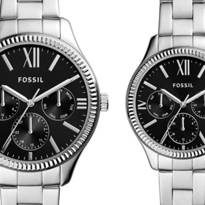 His and Her Multifunction Stainless Steel Watch Set