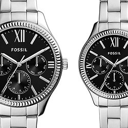 His and Her Multifunction Stainless Steel Watch Set