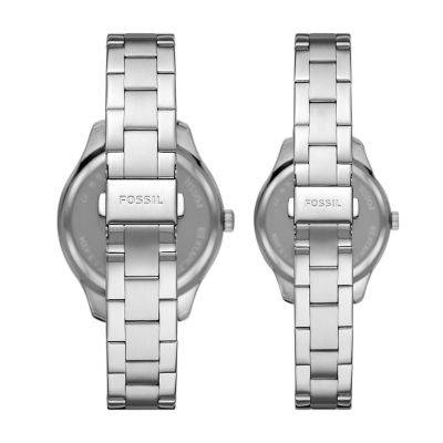 His and Her Multifunction Stainless Steel Watch Set