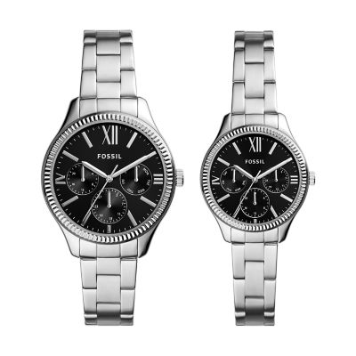 Fossil Outlet His And Her Multifunction Stainless Steel Watch Set - Silver