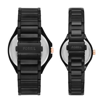 Montre multifonctionnelle en acier inoxydable noir pour elle et