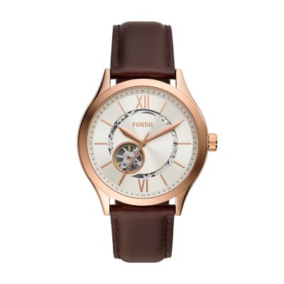 

Fossil Outlet Homme Montre Fenmore automatique en cuir brune