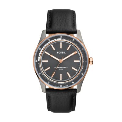 Sullivan Solar Powered Black Leather Watch BQ2664 Fossil