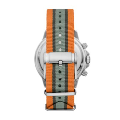 Bannon Multifunction Green and Orange Stripe Nylon Watch - BQ2677 - Fossil