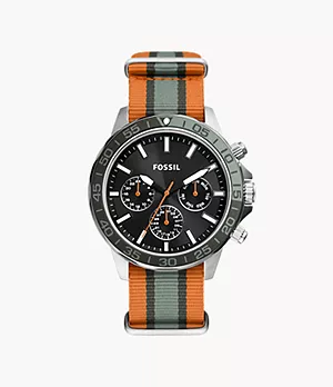 Bannon Multifunction Green and Orange Stripe Nylon Watch