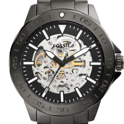 Montre Bannon automatique en acier inoxydable, anthracite