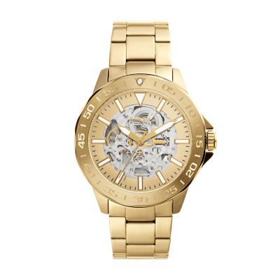 Fossil Outlet Bannon Automatic Gold Tone Stainless Steel Watch Gold