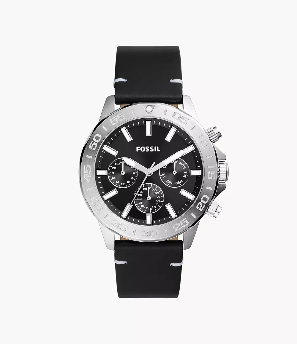 Fossil Men Bannon Multifunction Black Leather Watch